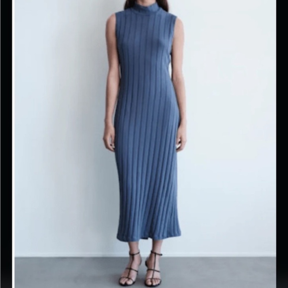 NWT STATESIDE railway rib mock neck midi dress in moss